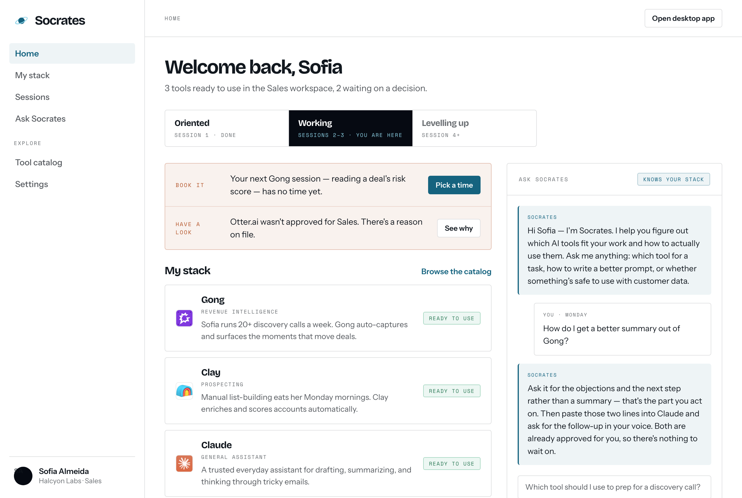 A person's workspace: tools ready to use, and the ones still waiting on a chief or an admin